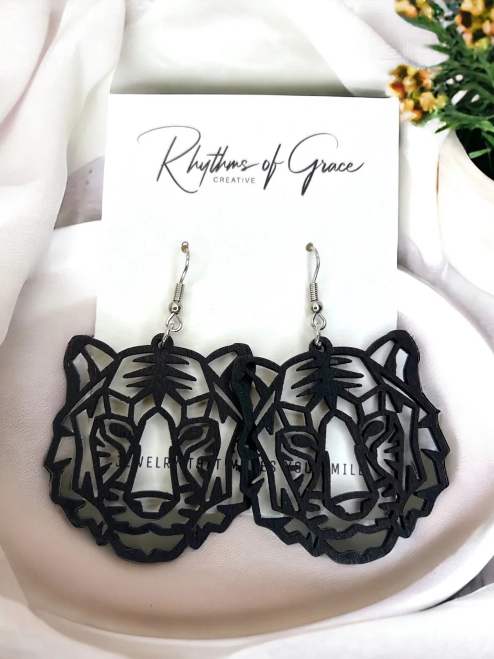 Black Tiger Statement Earrings Lightweight Acrylic Dangles